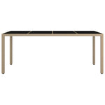 Garden Table with Glass Top Beige Poly Rattan&Tempered Glass 319556