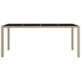 Garden Table with Glass Top Beige Poly Rattan&Tempered Glass 319556