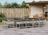 13 Piece Garden Dining Set with Cushions Light Grey Poly Rattan 3211403