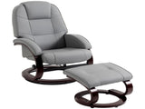 Swivel Recliner Chair with Footstool, PU Leather Recliner Armchair with Adjustable Back and Wood T3398P554311