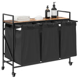 Laundry Basket 3 Compartments with Wheels Smoked Oak 859092