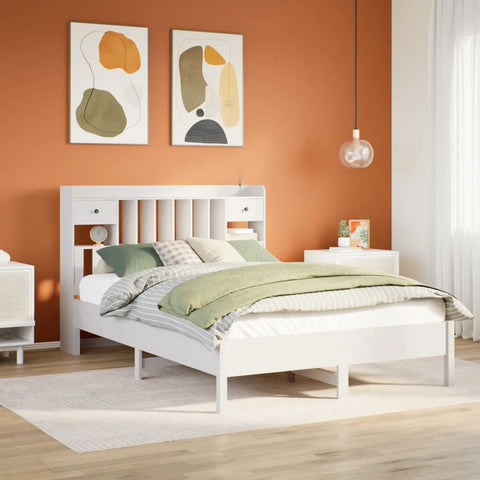 Bookcase Bed without Mattress White 135x190 cm Double Solid Wood Pine 3322925