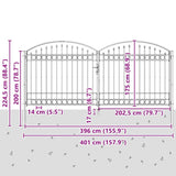 Fence gate with Lock Grey 400 x 175 cm Steel 42008944