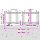Fence Gate with Lock Grey 401 x 224.5 cm Steel 42008944