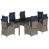 7 Piece Garden Dining Set with Cushions Grey Poly Rattan 3213311