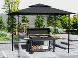 8' x 5' Grill Gazebo, Double Tiered BBQ Gazebo Shelter Canopy with LED Lights, 2 Side Shelves, T3398P322087