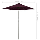 Garden Parasol with LED Lights Bordeaux Red 200x211 cm Aluminium 313561