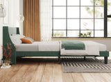 Double Bed Velvet Dark Green 4FT6 Upholstered Bed with Winged Headboard, Wood Slat Support WF284398AAA
