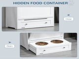 Pet Feeder Station, Dog, Cat Storage Container, with Raised Bowls, Hanger, Cabinet - White T3398P349786