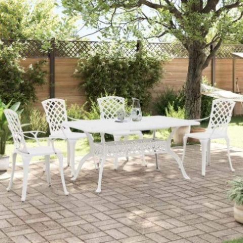 ZNTS 5 Piece Garden Dining Set White Cast Aluminium 3216318