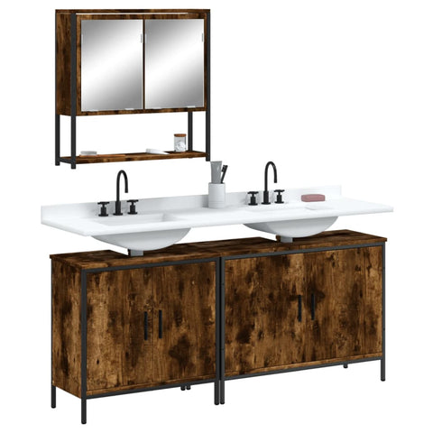 ZNTS 3 Piece Bathroom Furniture Set Smoked Oak Engineered Wood 3214672