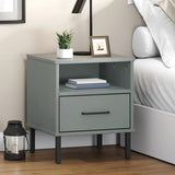 Bedside Cabinet with Metal Legs Grey Solid Wood Pine OSLO 350971