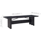 Garden Table Black 240x90x74 cm Poly Rattan and Glass 310071