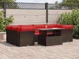 7 Piece Garden Sofa Set with Cushions Brown Poly Rattan Acacia 3326115