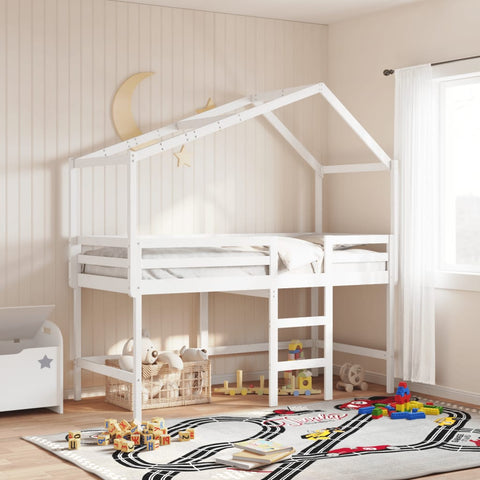 ZNTS Loft Bed with Ladder and Roof without Mattress White 90x200 cm 3282065