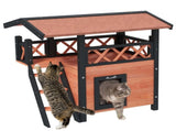Cat House Outdoor w/ Balcony Stairs Roof, 77 x 50 x 73 cm, Brown T3398P349840