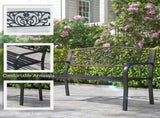 2 Seater Metal Garden Park Bench Porch Outdoor Furniture Patio Chair Seat Black,UK T3398P325172