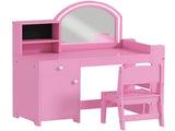 Kids Vanity Table and Chair Set, Girls Dressing Table with 2-Colour LED Mirror, Stool, Cabinet, T3398P422153
