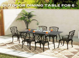 Rectangle Garden Table with Slat Top, Steel Frame, Outdoor Table for 6 Person, 150 x 80 x 74 cm, T3398P327951