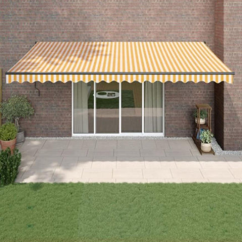 Retractable Awning Yellow and White 5x3 m Fabric and Aluminium 3154460
