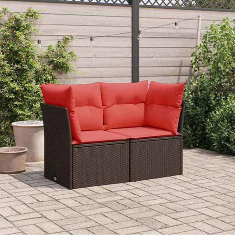 Garden Sofa with Cushion 7 pcs Brown and red Poly rattan 366240