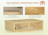 Wooden Hamster Cage with Sliding Tray, Openable Top, Hut for Syrian Hamster, Natural Wood Finish T3398P350085