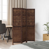 Room Divider 3 Panels Dark Brown Solid Wood Paulownia 358701