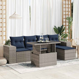 6 Piece Garden Sofa Set with Cushions Grey Poly Rattan Acacia 3326782
