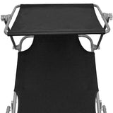 47770 Folding Sun Lounger with Canopy Black Aluminium