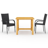 Dining Set Black Solid Acacia wood, Powder-Coated Steel, PE rattan 3068698