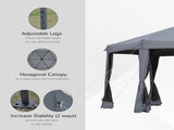 3.8m x 3.2m Pop Up Gazebo Hexagonal Canopy Tent Outdoor Sun Protection with 6 Mesh Sidewalls, Hand T3398P320131