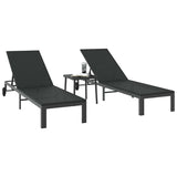 Sunbed Reclining 2-person 3 pcs Black Poly Rattan 42004131