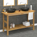 Bathroom Vanity Cabinet with Black Marble Sinks Solid Wood Teak 3096579