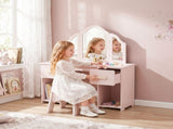 Kids Dressing Table, Kids Vanity Table and Chair Set with Tri-Folding Mirror, 2 Drawers, 2 Cabinets T3398P548791