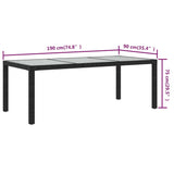 Garden Table Black 190x90x75 cm Tempered Glass and Poly Rattan 316712