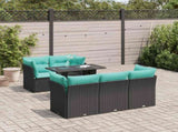 6 Piece Garden Sofa Set with Cushions Black Poly Rattan Acacia 3326098