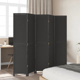 Room Divider 5 Panels Black Solid Wood Paulownia 358854