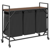 Laundry Basket 3 Compartments with Wheels Brown Oak 859094