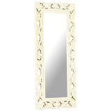 Hand Carved Mirror White 110x50 cm Solid Mango Wood 321643
