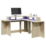 Desk with LED Lights Sonoma Oak 152x152x91 cm Engineered Wood 3309458