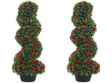 Decorative Artificial Plants Set of 2, UV Resistant Fake Plants in Pot for Indoor Outdoor Decor, T3398P554165