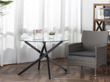 Dining Table with Clear Tempered Glass Top, Round Table with Metal Legs, Modern Kitchen Table for T3398P329932