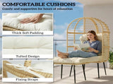 Garden Egg Chair with Footstool, Rattan Indoor Outdoor Lounge Chair and Ottoman Set with Thick T3398P552567