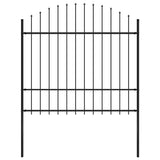 Garden Fence with Spear Top Steel 181x175 cm Black 144944