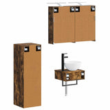 Bathroom Cabinet Set 4 pcs Smoked Oak Engineered Wood 3407371