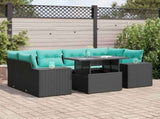 7 Piece Garden Sofa Set with Cushions Black Poly Rattan Acacia 3326748