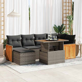 7 Piece Garden Sofa Set with Cushions Grey Poly Rattan Acacia 3327735
