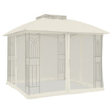 Gazebo with Double Roof and Mesh Walls Cream 2.94x2.94 m Steel 368454