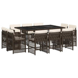 11 Piece Garden Dining Set with Cushions Brown Poly Rattan 3211029