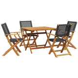 5 Piece Garden Dining Set Black Poly Rattan and Solid Wood 3281826